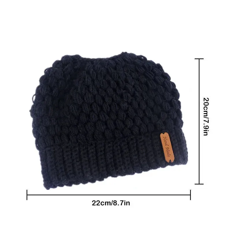 Autumn Winter Warm Messy High Bun Ponytail Beanie - Stretch Knit Colorful Hole Cap for Women and Girls, Hot Fashion Accessory