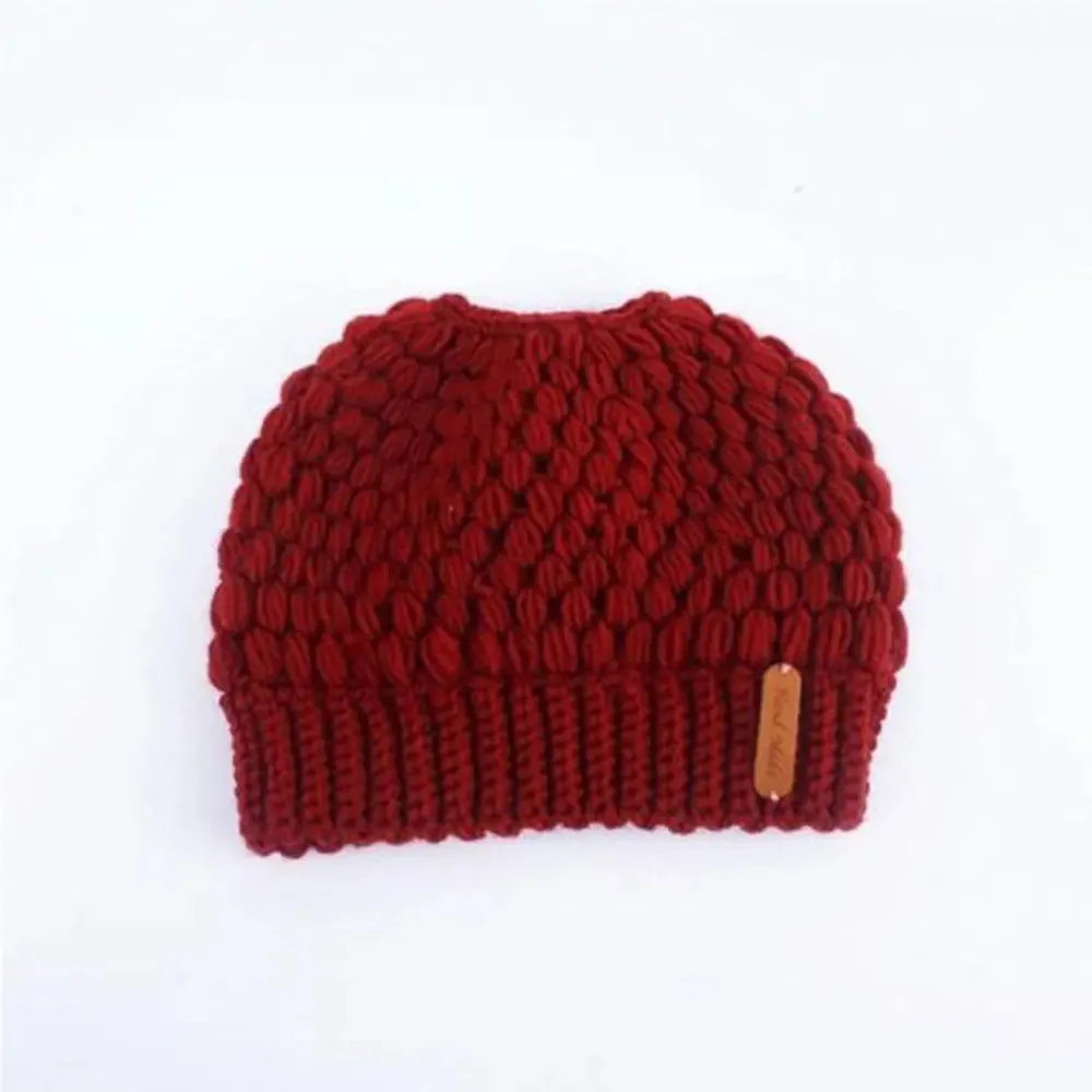 Autumn Winter Warm Messy High Bun Ponytail Beanie - Stretch Knit Colorful Hole Cap for Women and Girls, Hot Fashion Accessory