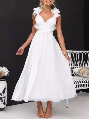 Backless Tea-length Dress with Adjustable Lace-Up for Cocktails