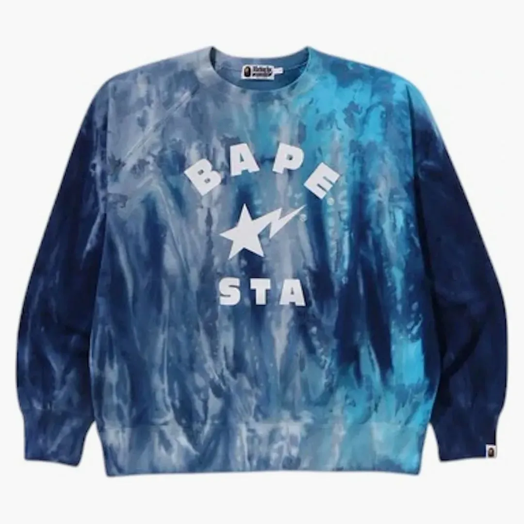Bape Ice Dye Sta College Relaxed Fit Crewneck Blue