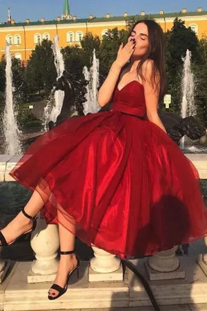 Beautiful A Line Sweetheart Tea Length Prom Dresses/Homecoming Dresses OHC160