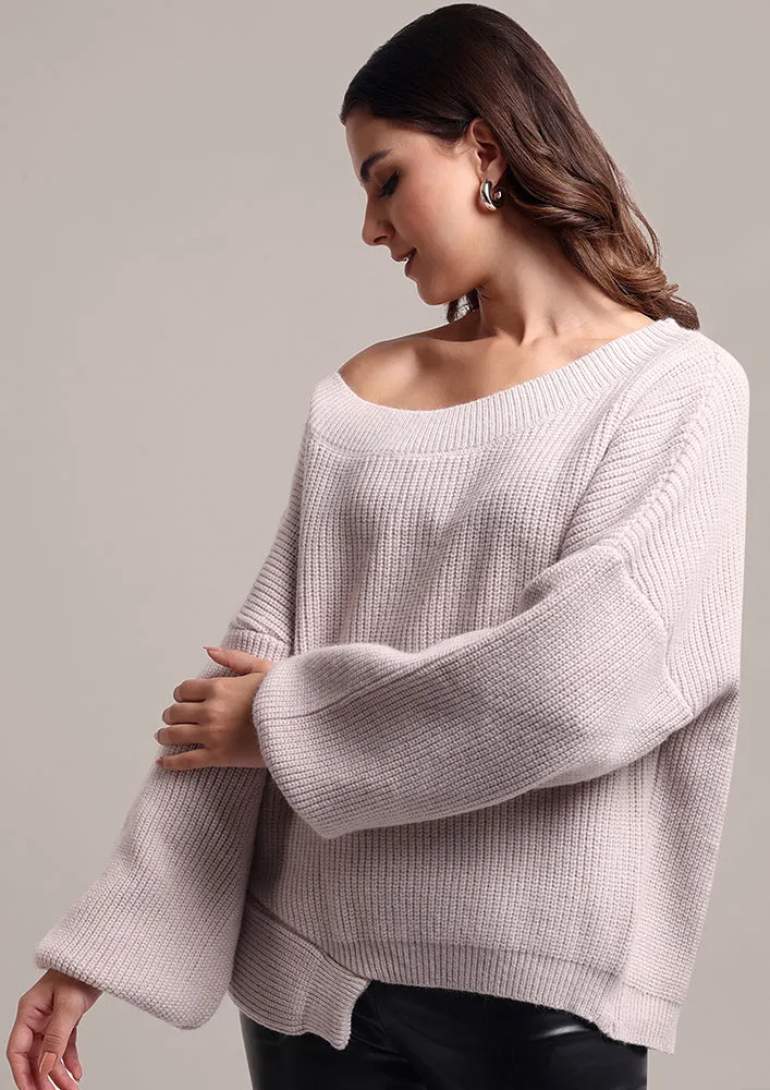 Beige Off -Shoulder Loose Jumper