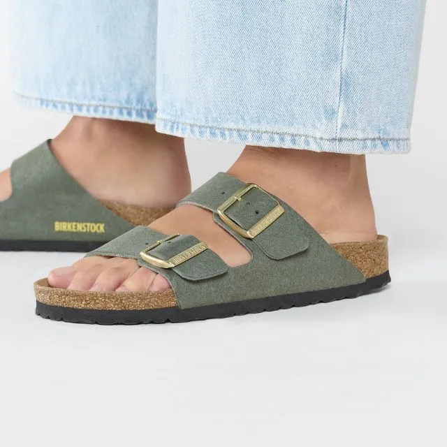 Birkenstock Arizona Synthetic Soft Suede Thyme Vegan Sandals