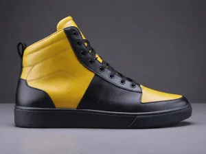 Black & Yellow Leather Sprint Lace-Up Sneakers - Sneaker Shoes