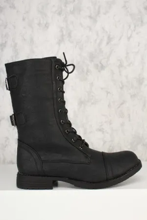 Black buckle back combat boots