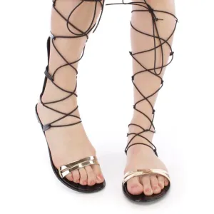 Black lace up flat sandals