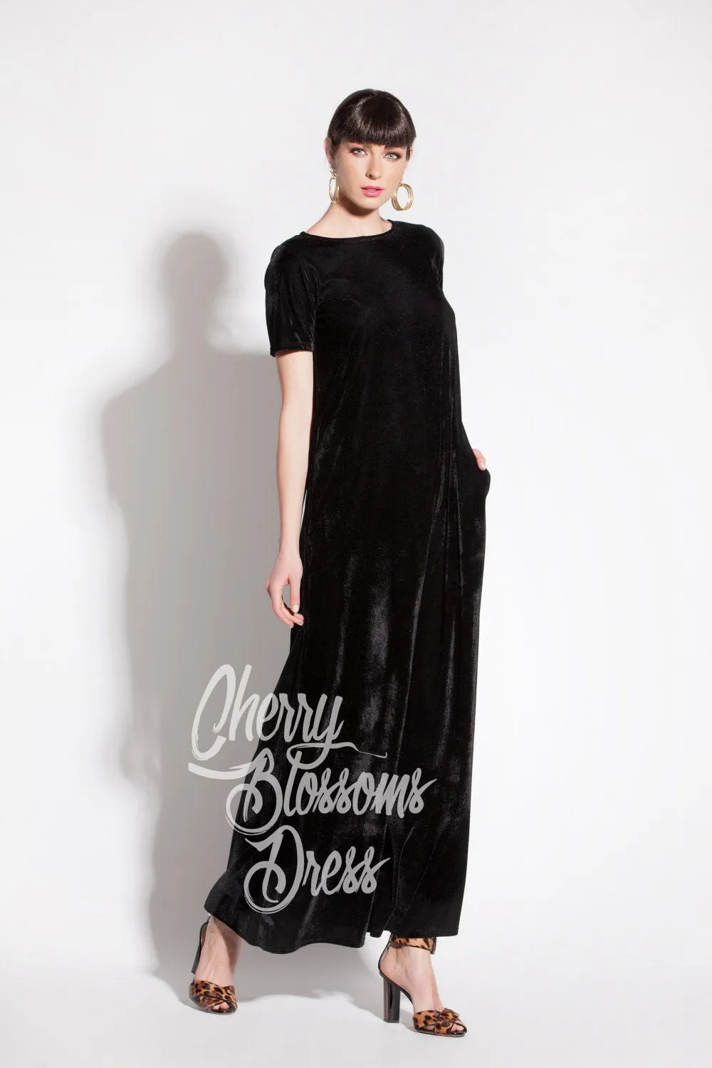 Black Maxi Dress, Velvet Dress, Flare Dress, Long Black Dress, Elegant Dress, Formal Dress, Evening Dress, Plus Size Dress, Cocktail Dress