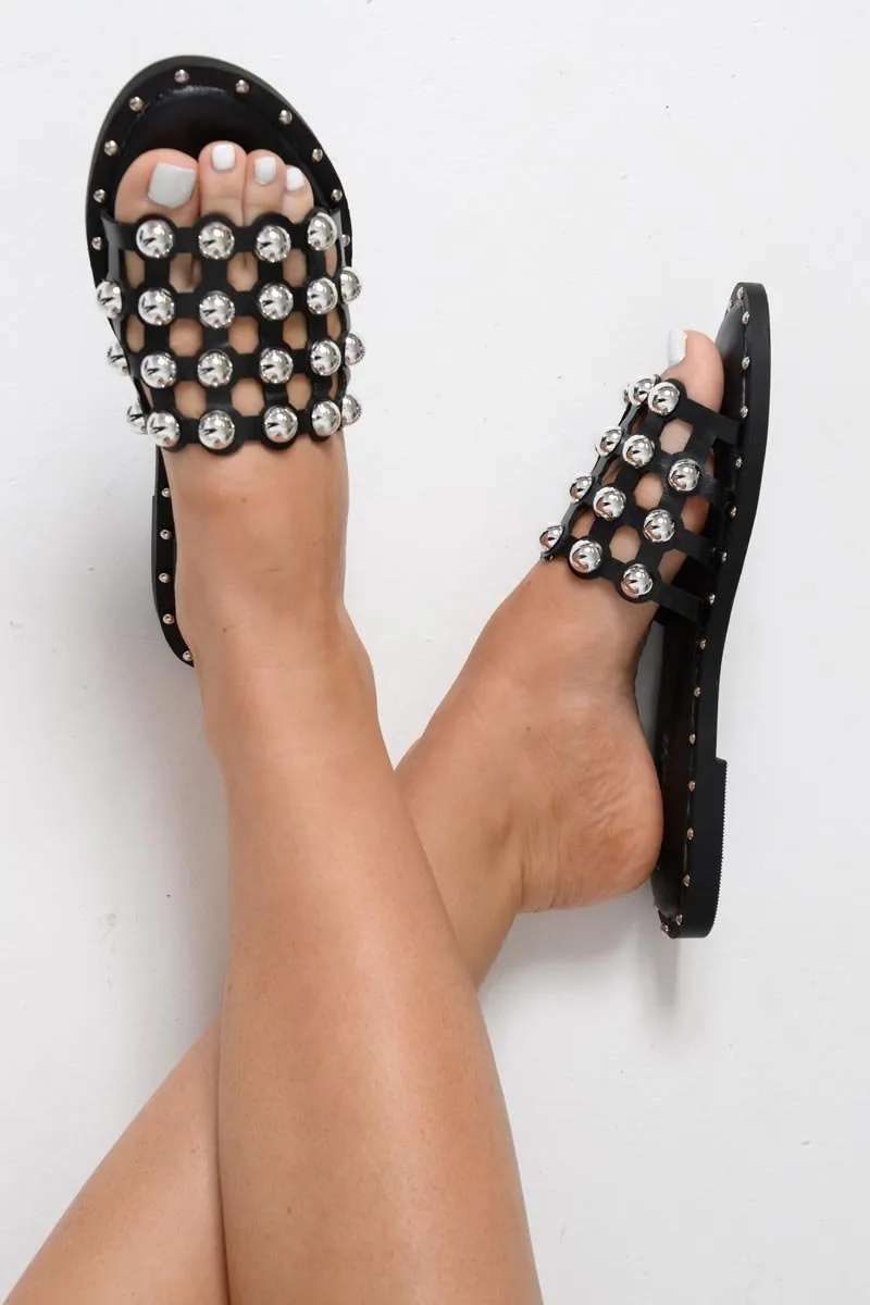 Black Silver Stud Sandals  - Hadeel