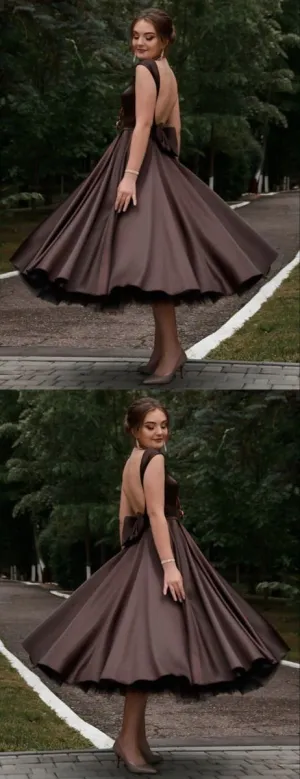 Black Tea Length Party Dresses prom Dress   cg19732