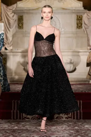 Black Tinsel and Lace Drop Waist Dress