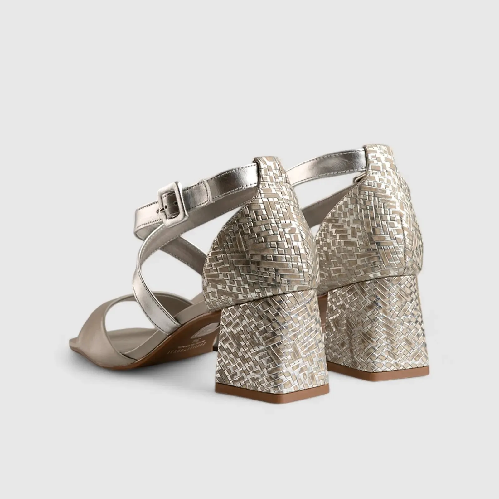 Block Heel Leather Sandal Grey Multi 11230