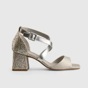 Block Heel Leather Sandal Grey Multi 11230