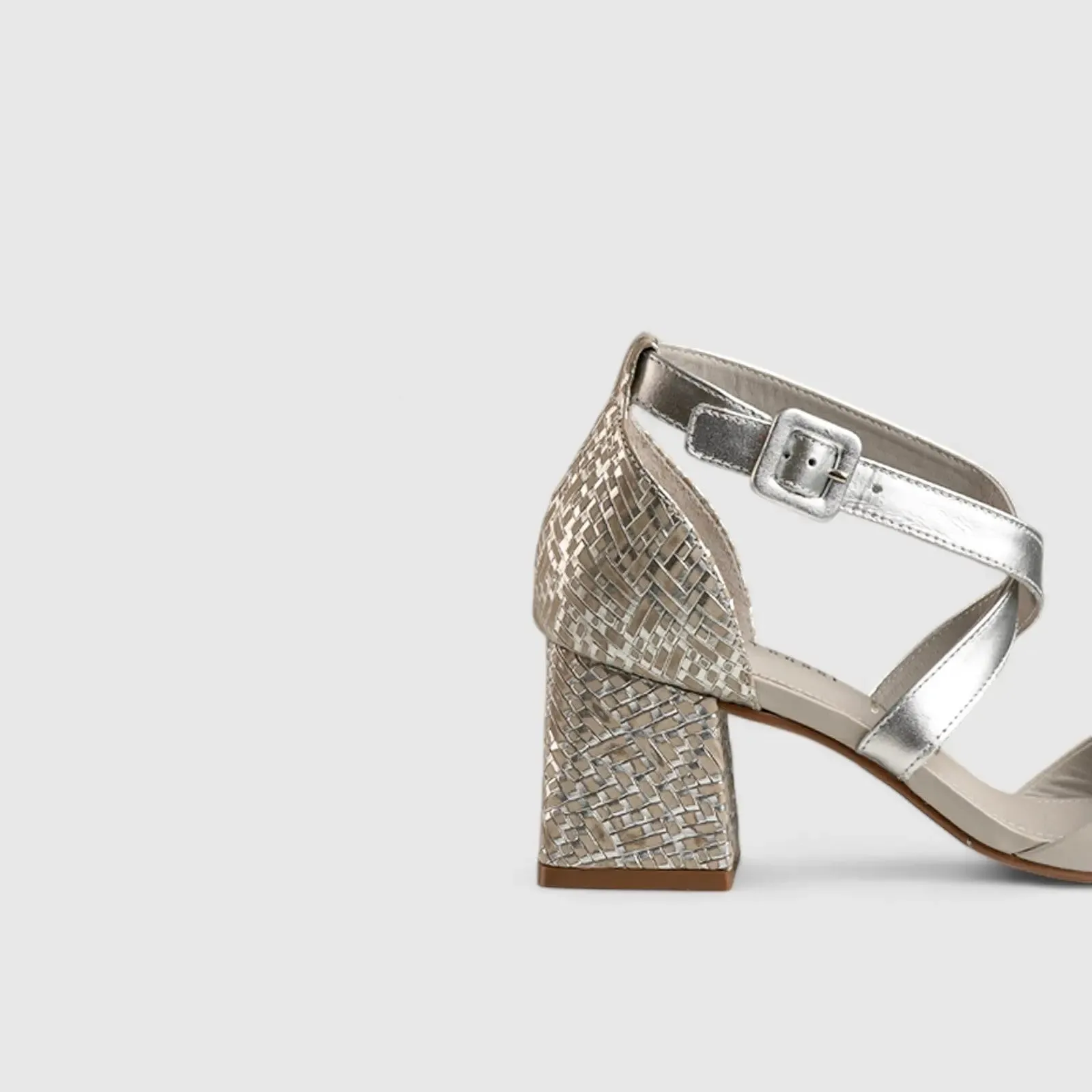 Block Heel Leather Sandal Grey Multi 11230