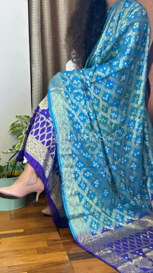 Blue Ombre Banarasi Ghatchola Soft Silk Dupatta