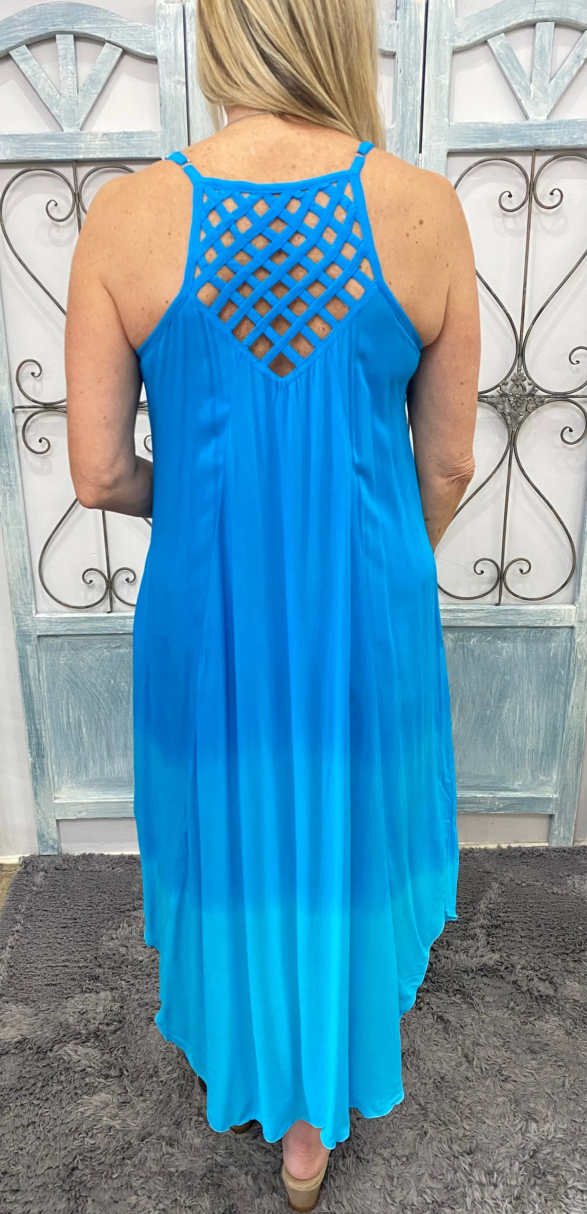 Blue Ombre Tea Length Dress