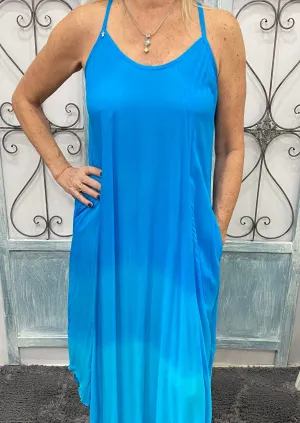 Blue Ombre Tea Length Dress