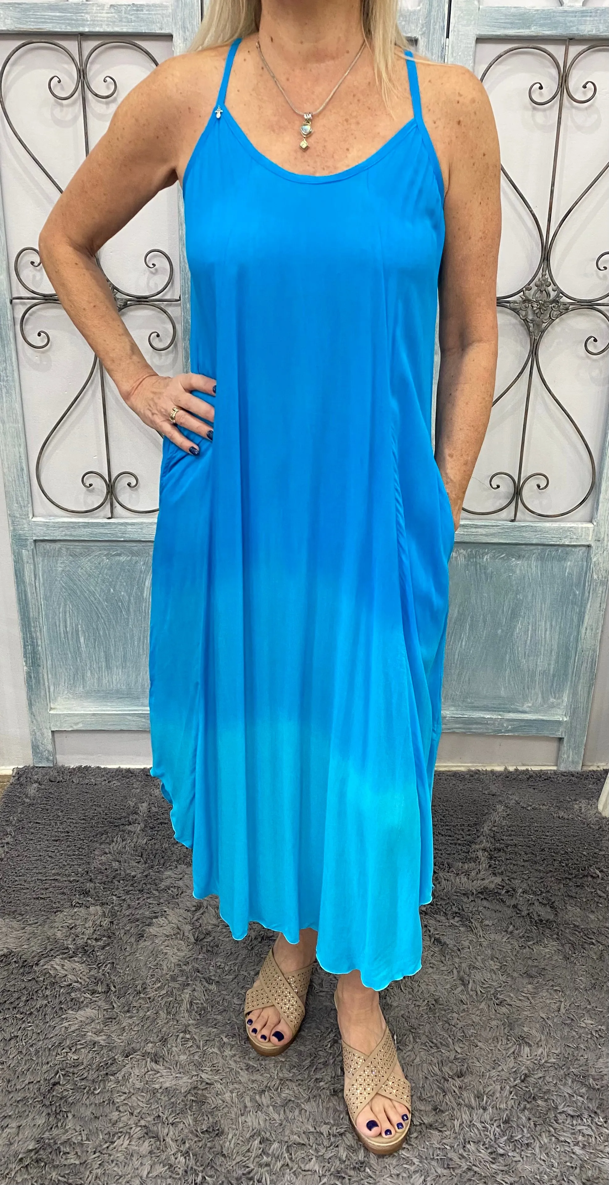 Blue Ombre Tea Length Dress