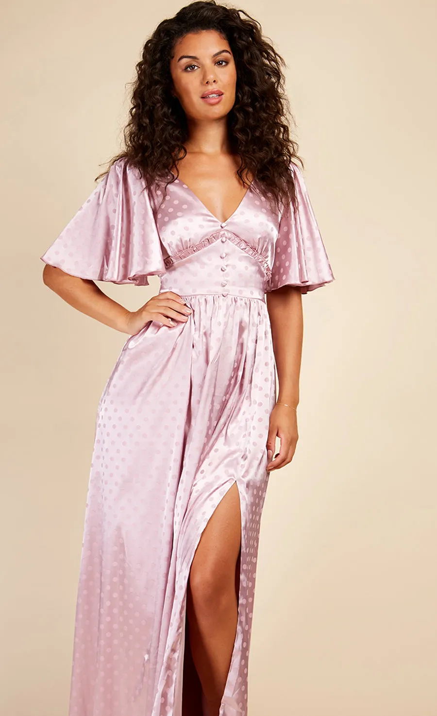Blush Spot Button Detail Maxi Dress