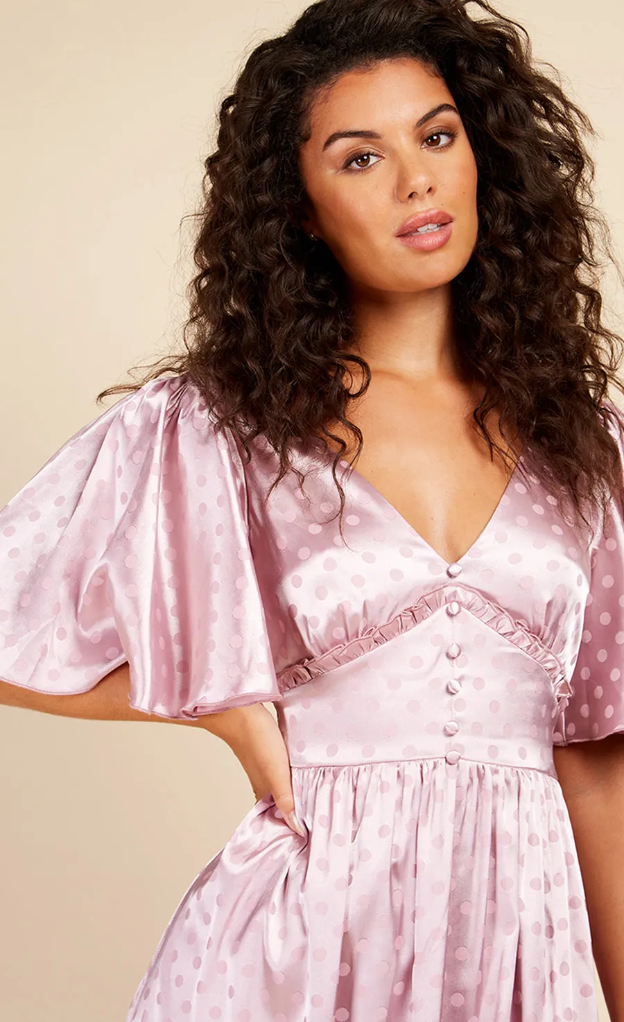 Blush Spot Button Detail Maxi Dress