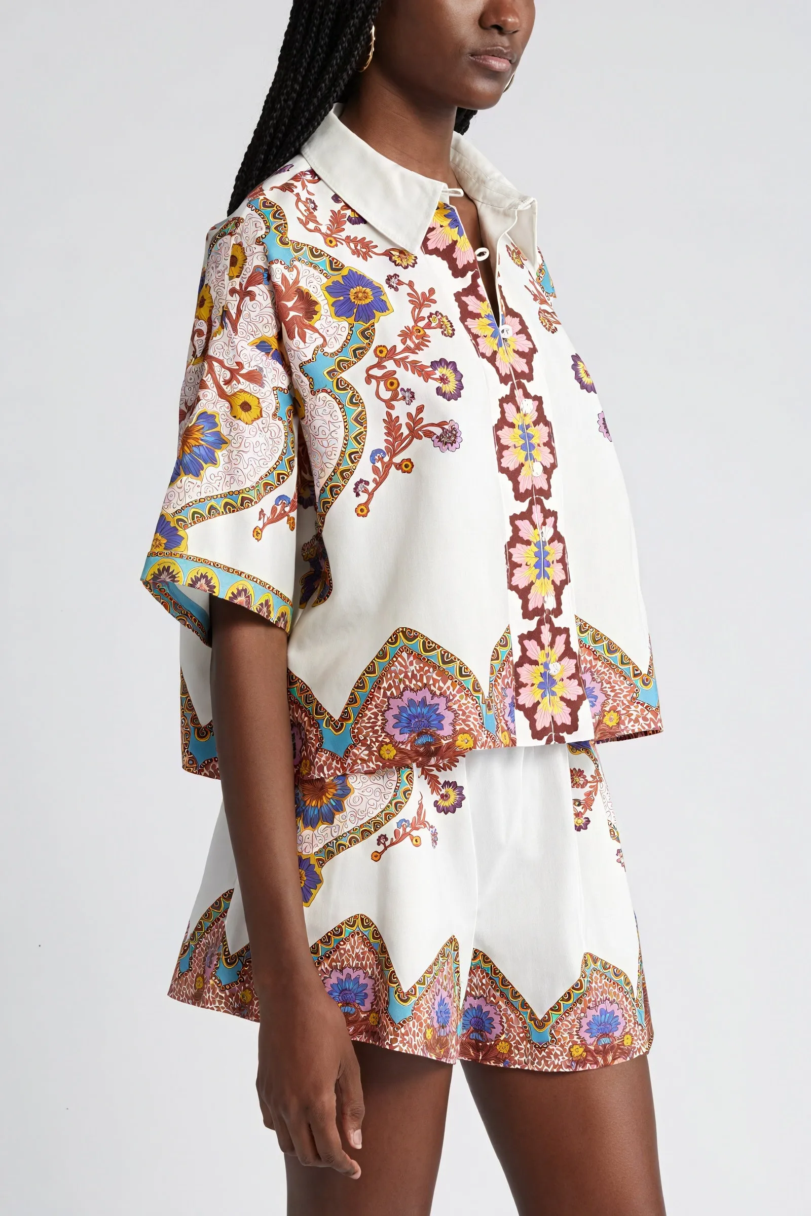 Bohemian Button-Down Top with Floral Design