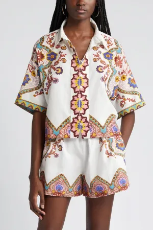 Bohemian Button-Down Top with Floral Design