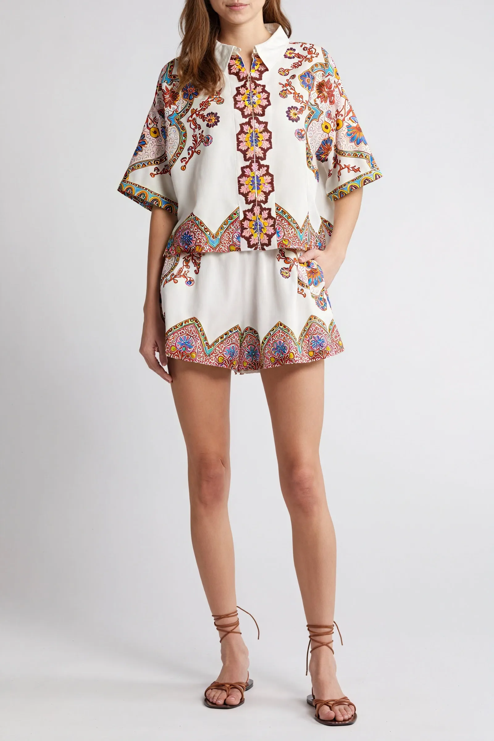 Bohemian Button-Down Top with Floral Design