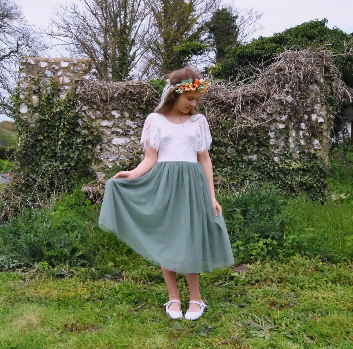 Bohemian Flutter Tea Dress - Sage Green