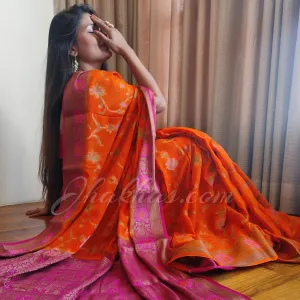 Bright Orange-Rani Pink Banarasi Bandhani Heavy Saree online