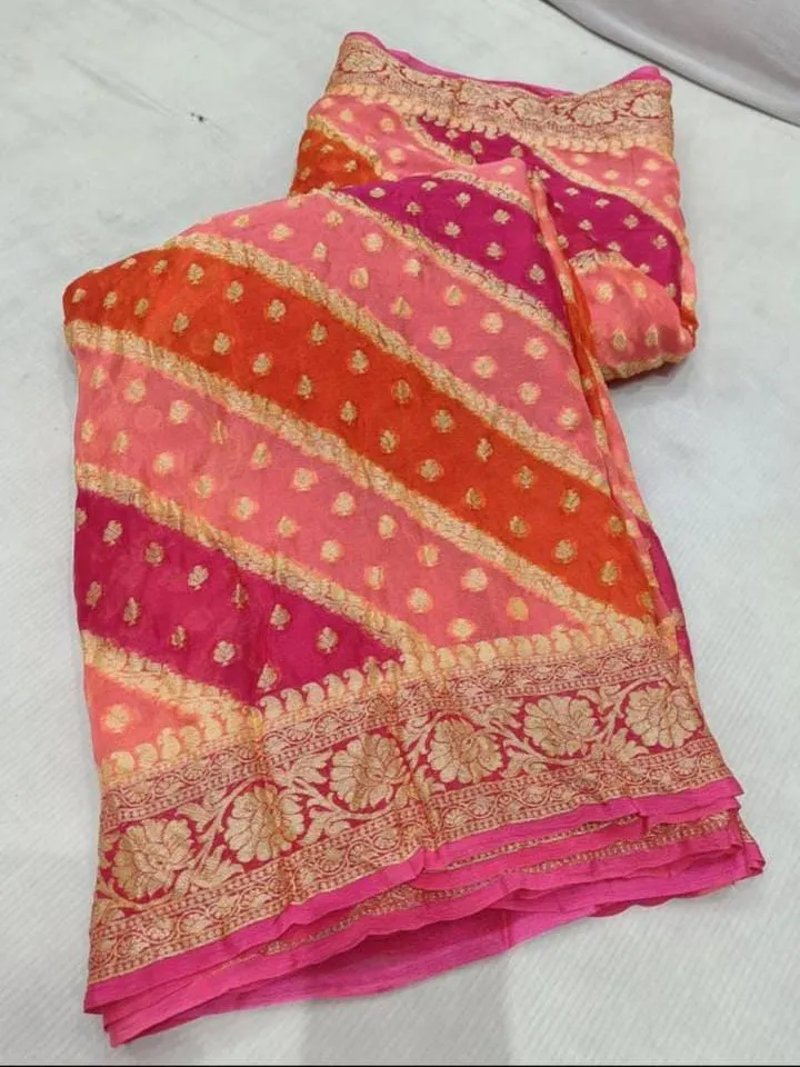 Bright Pink and Red Fun Pattern Banarasi Meenakari Saree