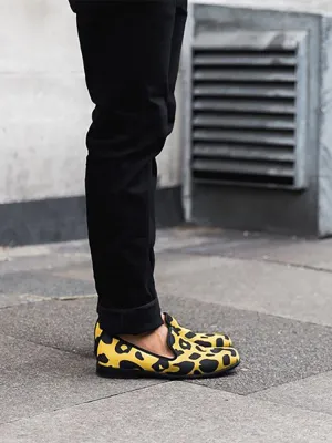 British style trendy leopard print camouflage cloth men's slip-on trendy shoes with genuine leather lining handmade classic loafers