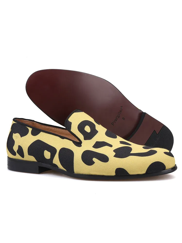 British style trendy leopard print camouflage cloth men's slip-on trendy shoes with genuine leather lining handmade classic loafers