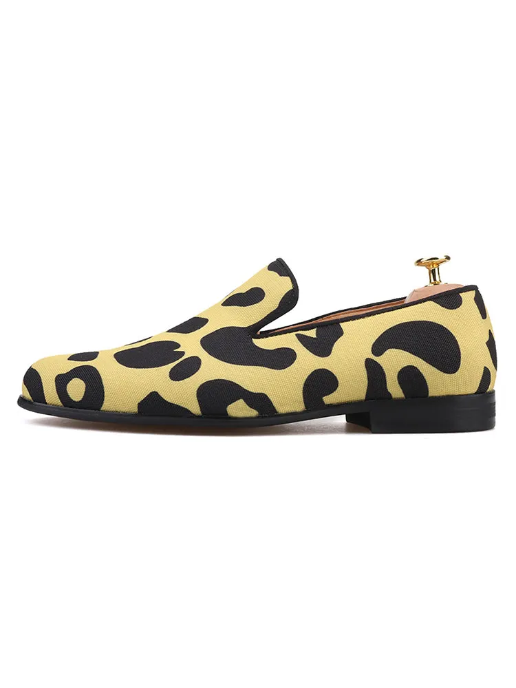 British style trendy leopard print camouflage cloth men's slip-on trendy shoes with genuine leather lining handmade classic loafers