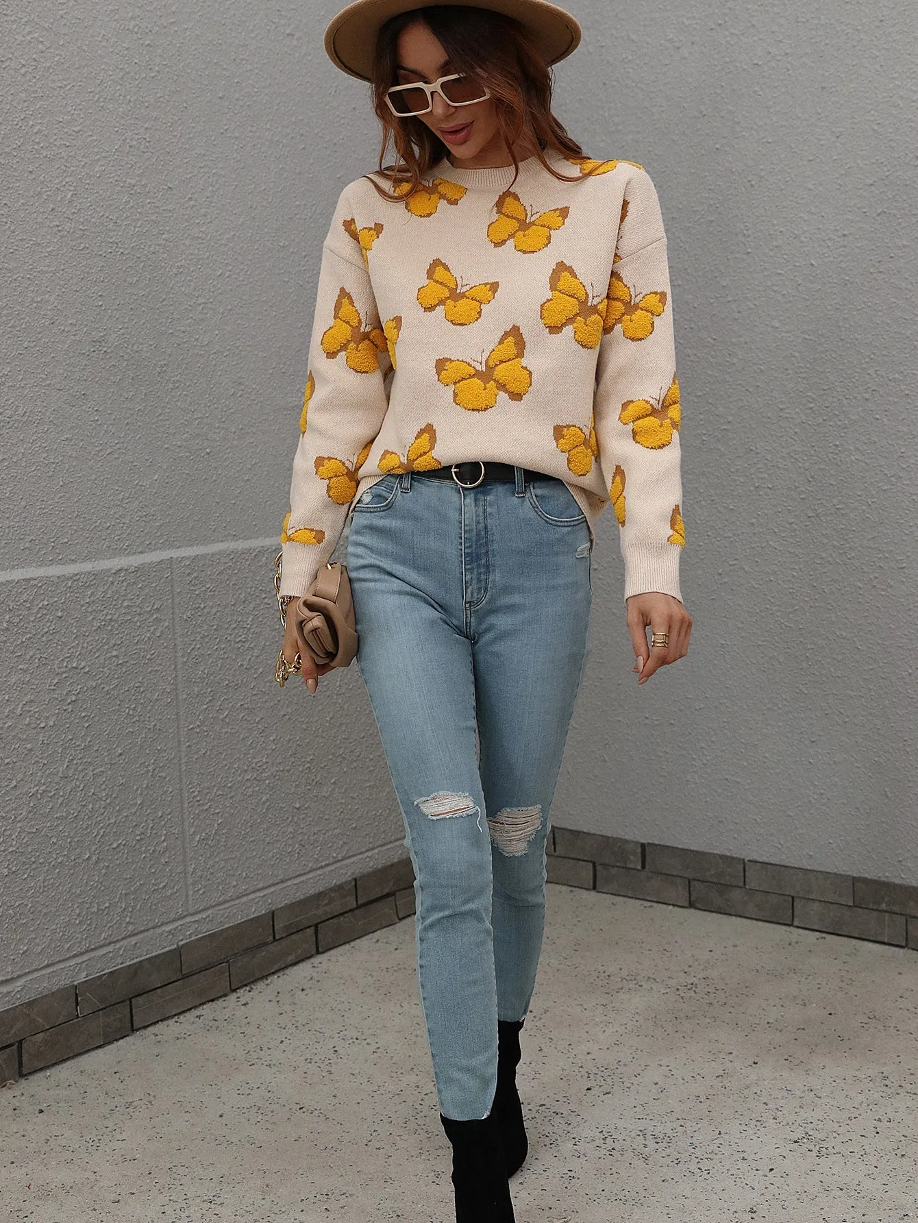 Butterfly Knit Top - Beige
