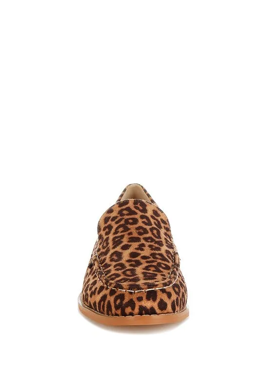 Cacani Leopard Print Heeled Loafers – Block Heel, Cushioned Slip-On, Women's Shoes