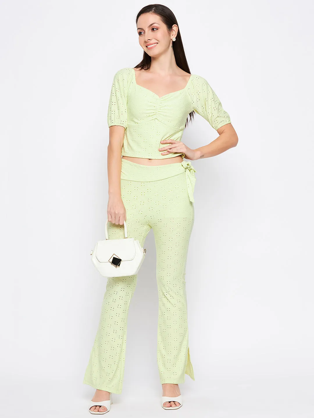Camla Barcelona Lemon Self Design Sweetheart Neckline  Co-Ord Set