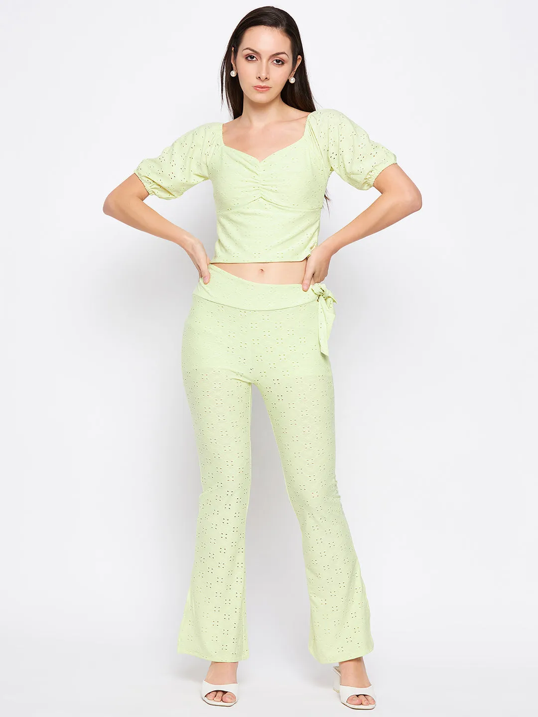 Camla Barcelona Lemon Self Design Sweetheart Neckline  Co-Ord Set