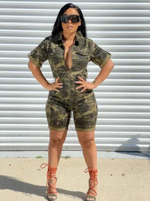 Camouflage Queen Zip Up Utility Romper