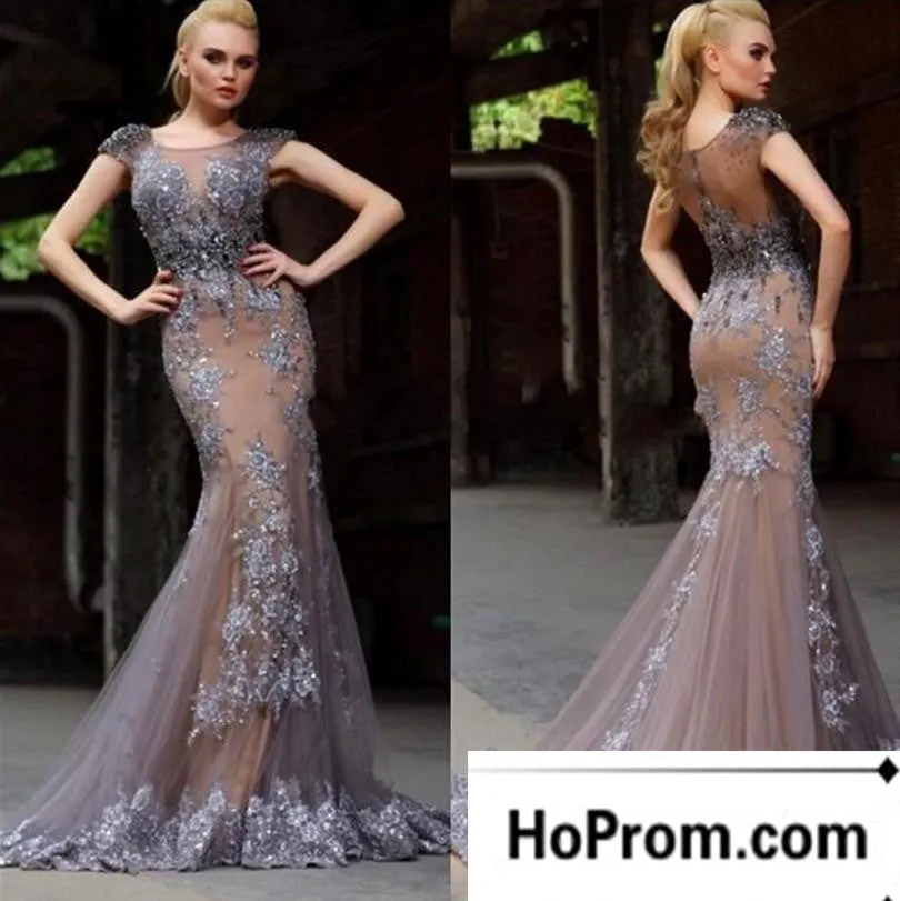 Cap Sleeve Elegant Applique Prom Dress Evening Dresses