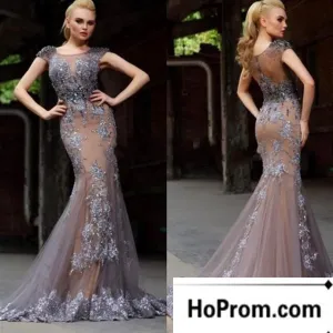 Cap Sleeve Elegant Applique Prom Dress Evening Dresses