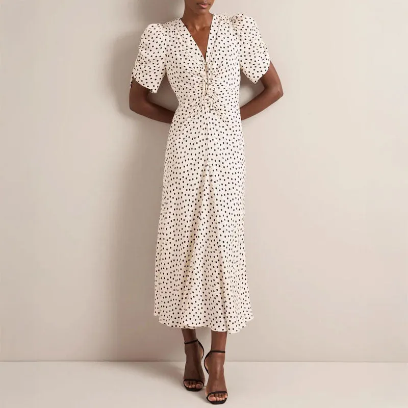 CEFINN Ophelia Maxi Dress in Ecru/Polka Dot