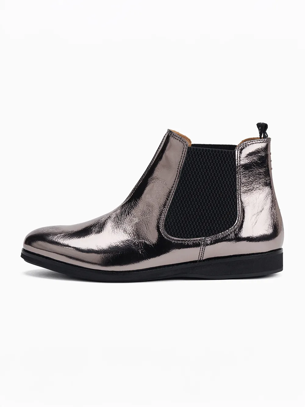 Chelsea Crinkle Patent Boots - PEWTER