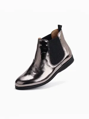 Chelsea Crinkle Patent Boots - PEWTER