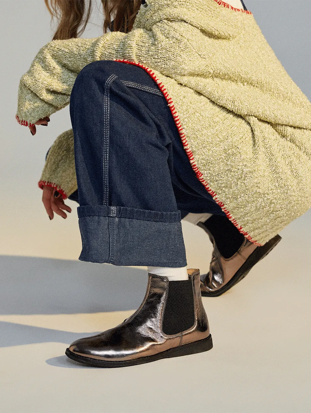 Chelsea Crinkle Patent Boots - PEWTER