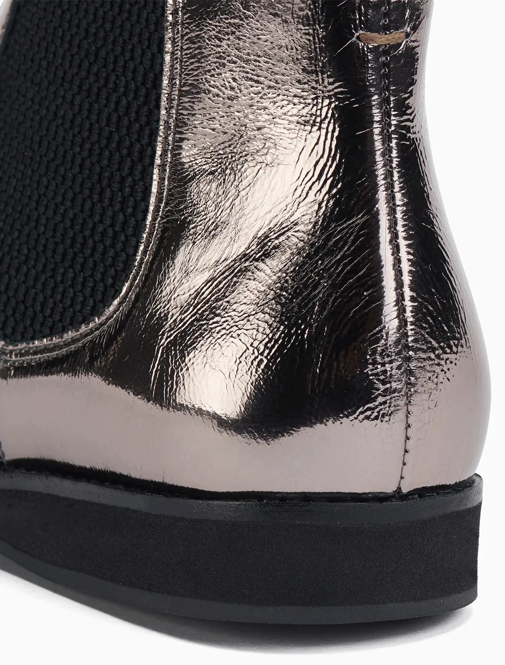 Chelsea Crinkle Patent Boots - PEWTER