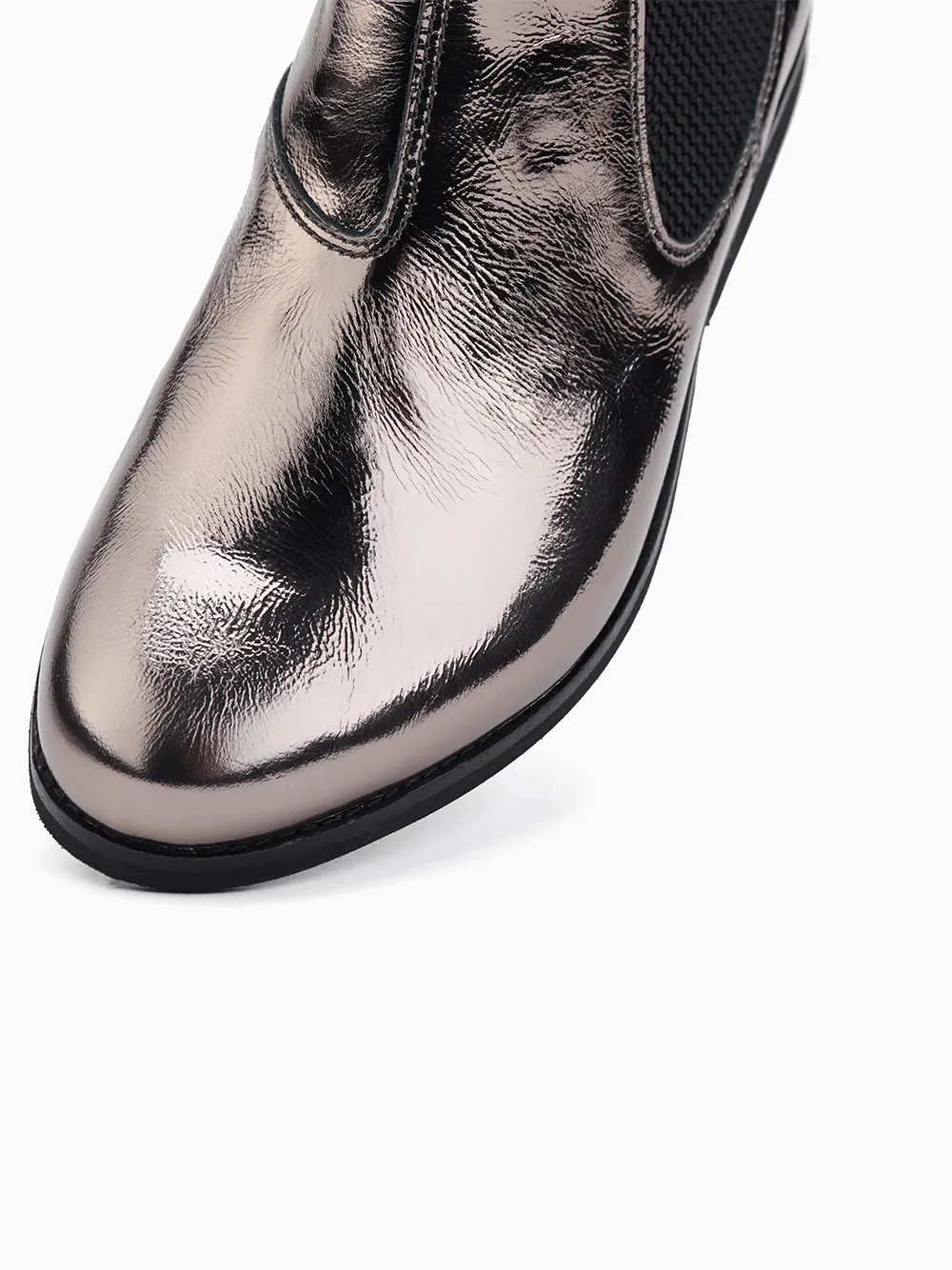 Chelsea Crinkle Patent Boots - PEWTER