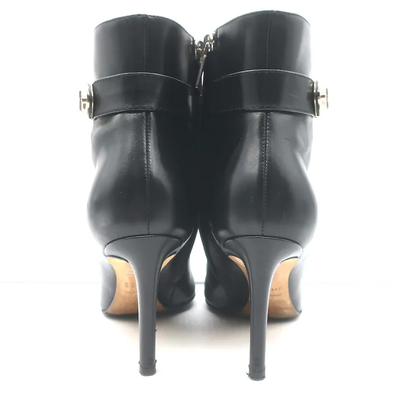 Christian Dior Blason Buckle Ankle Boots Black Leather Size 37 High Heel Booties