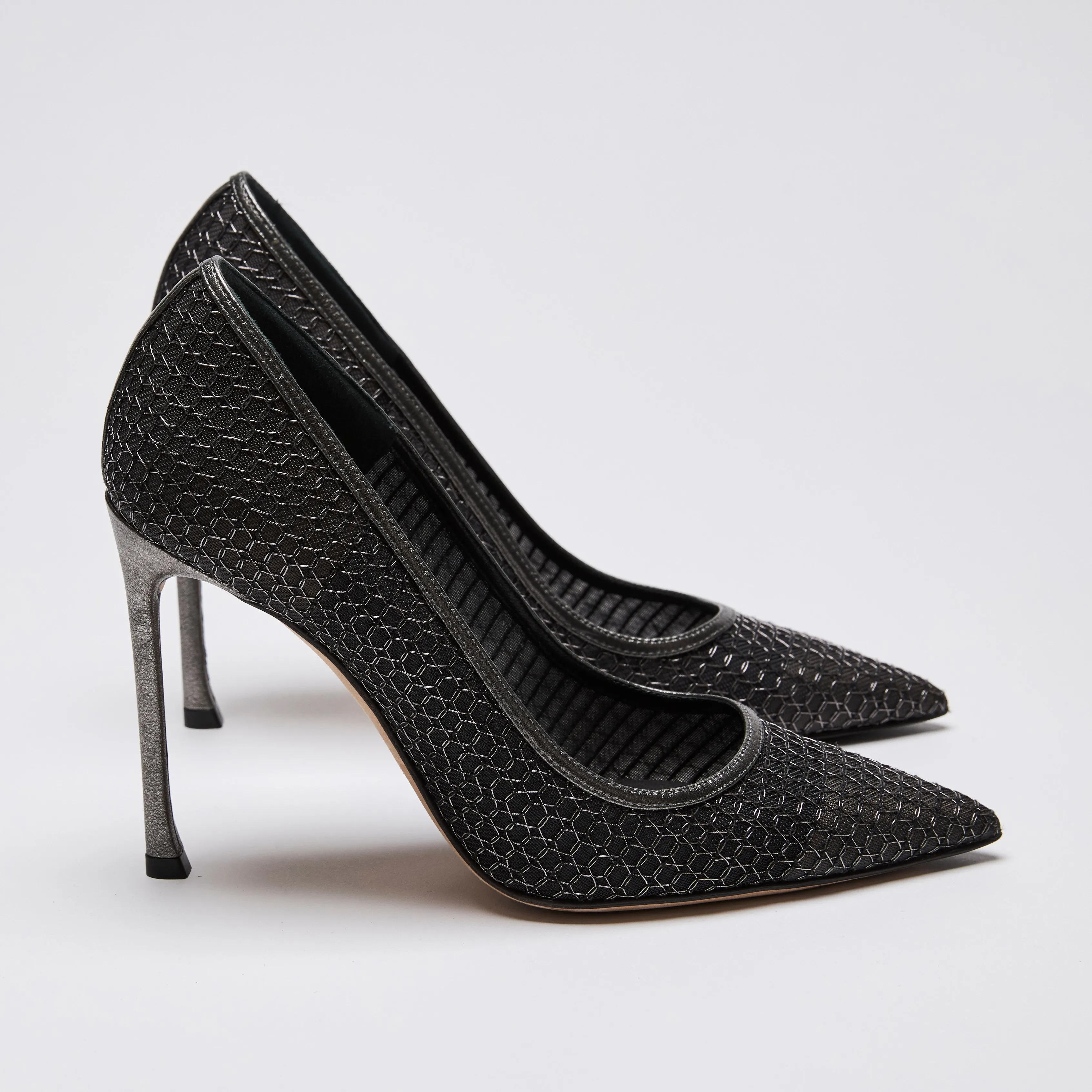 Christian Dior Silver Black Metallic Mesh Pointy Pumps Size 36.5