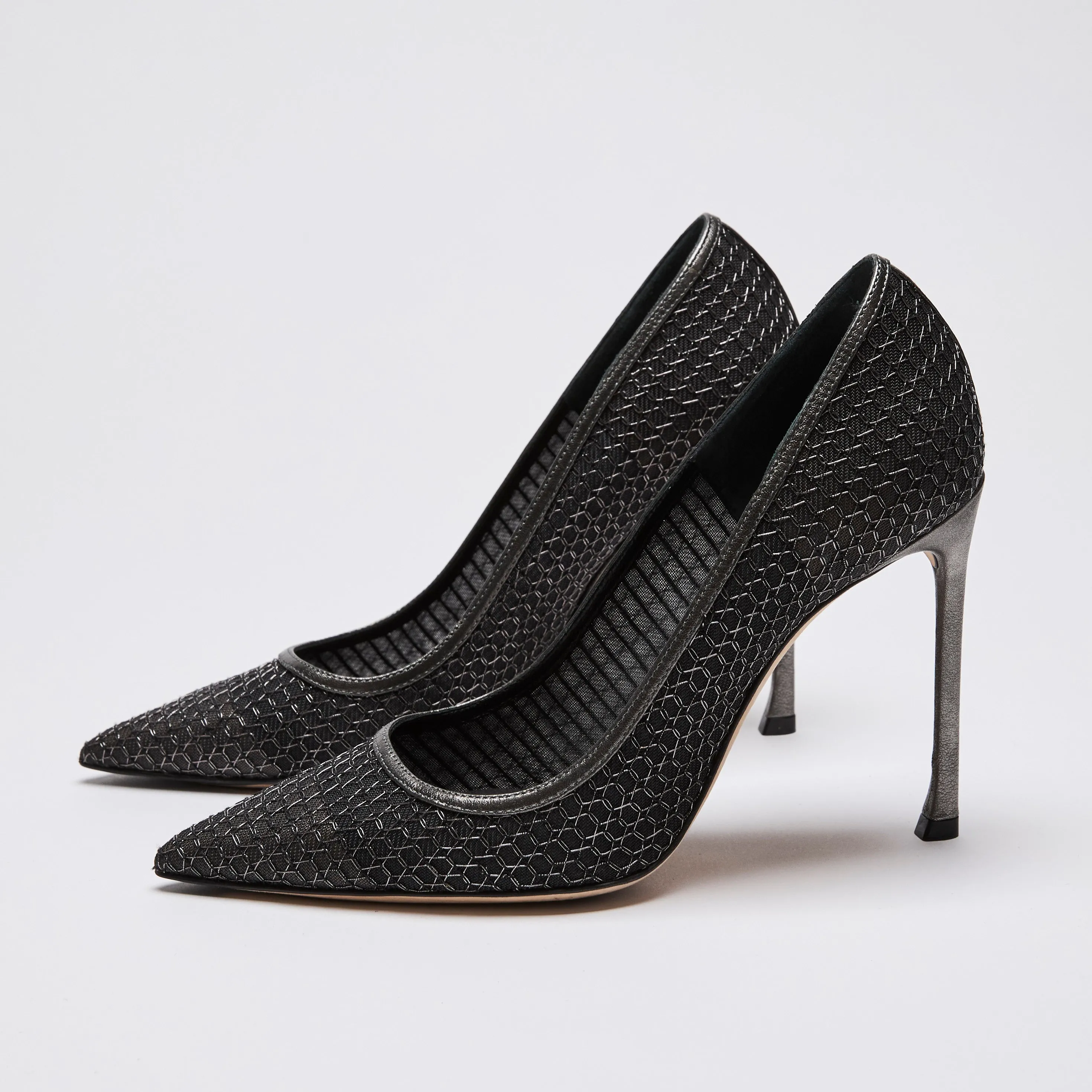 Christian Dior Silver Black Metallic Mesh Pointy Pumps Size 36.5