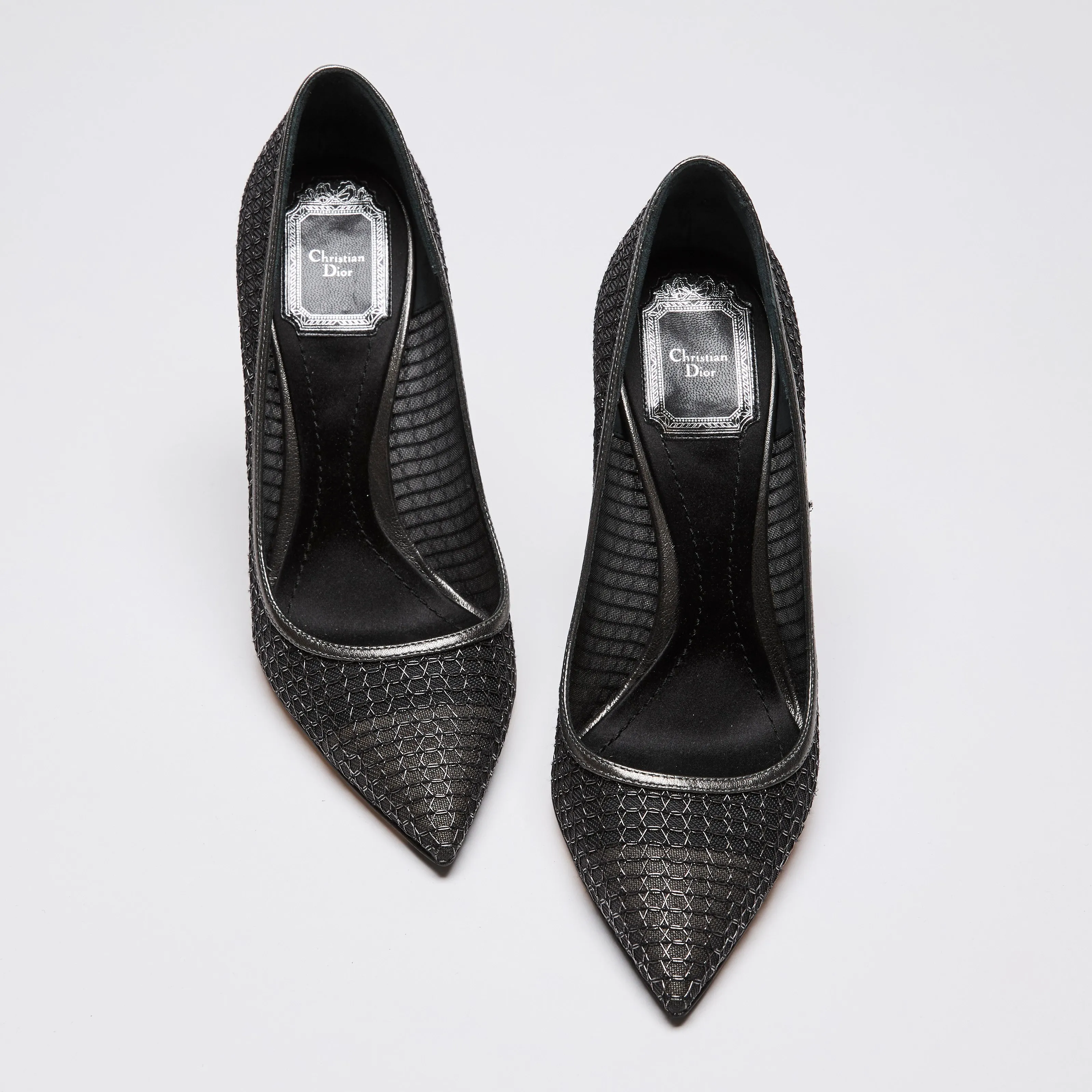 Christian Dior Silver Black Metallic Mesh Pointy Pumps Size 36.5