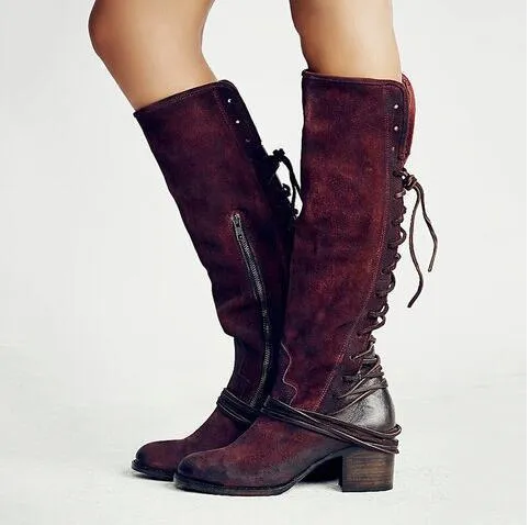 Chunky Back Bandage Tall Knight Boots